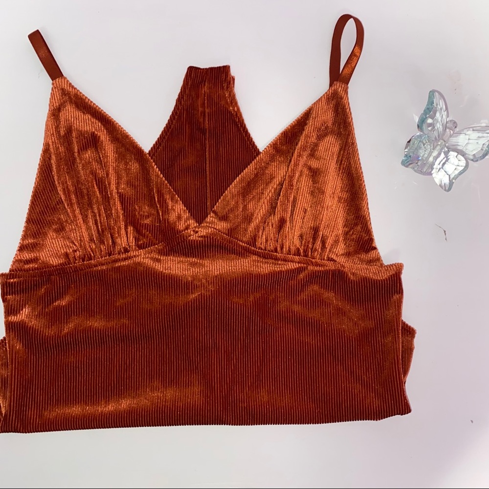 Forever21 rust orange velvet bodysuit